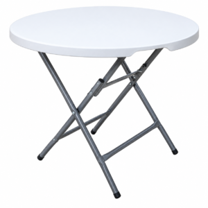 Beli okrugli sklopivi sto prečnika 80 cm sa metalnim nogarima