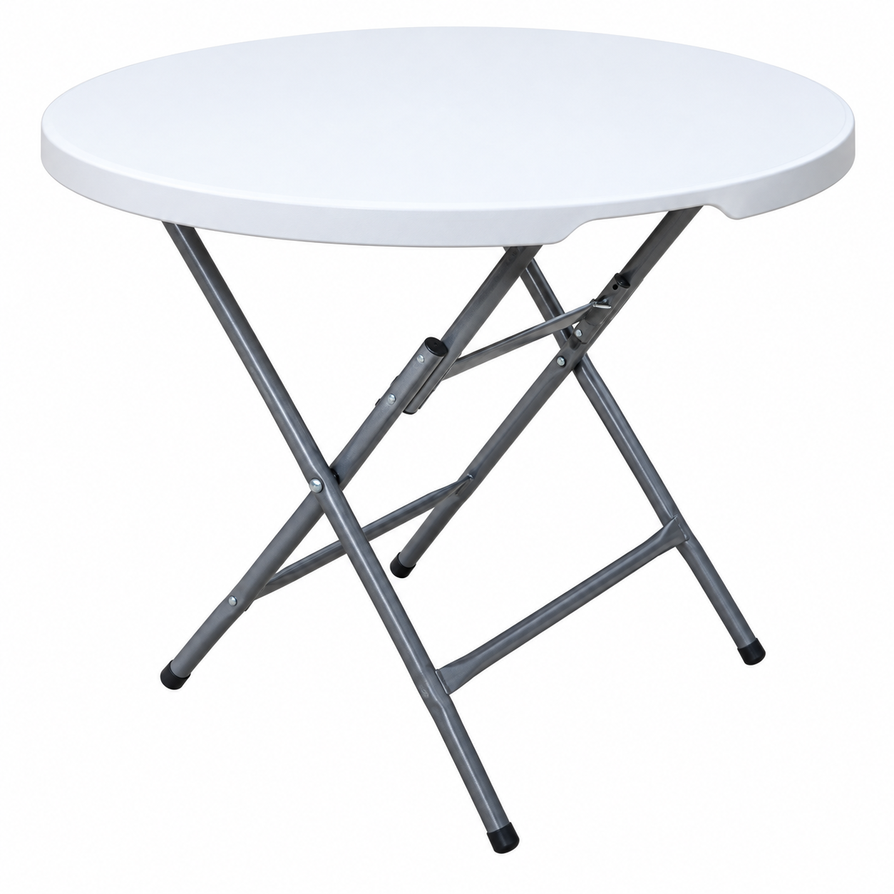 Beli okrugli sklopivi sto Beli okrugli sklopivi sto prečnika 80 cm sa metalnim nogarima