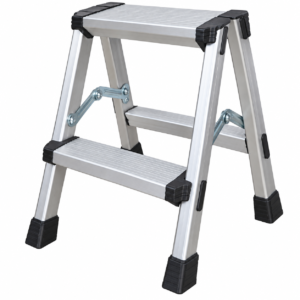 Aluminijumski sklopivi steper sa 2 stepenika visine 50 cm, srebrne boje sa crnim detaljima